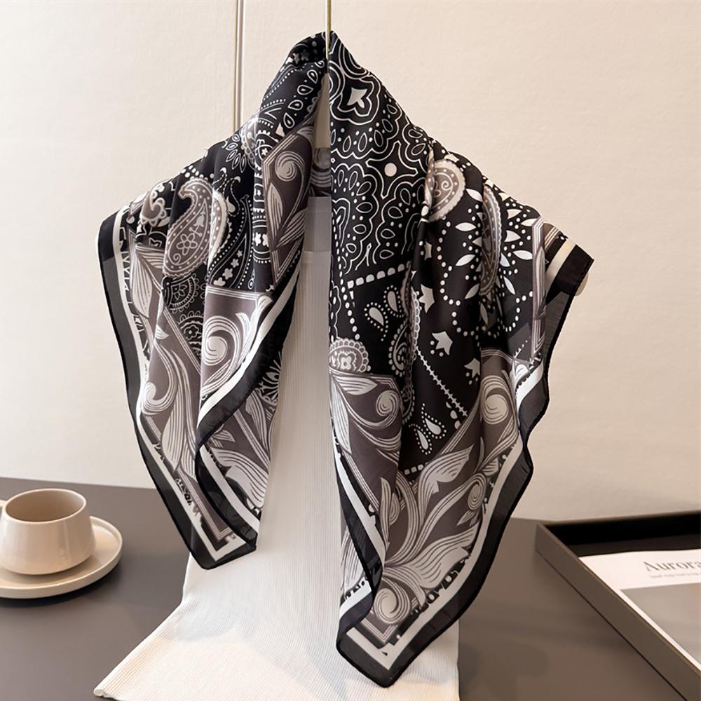 Luxury Paisley Print Shawl Square Scarf for Women Soft Satin Wraps Neckerchief Female Hair Bands Ribbon Headband Bandana