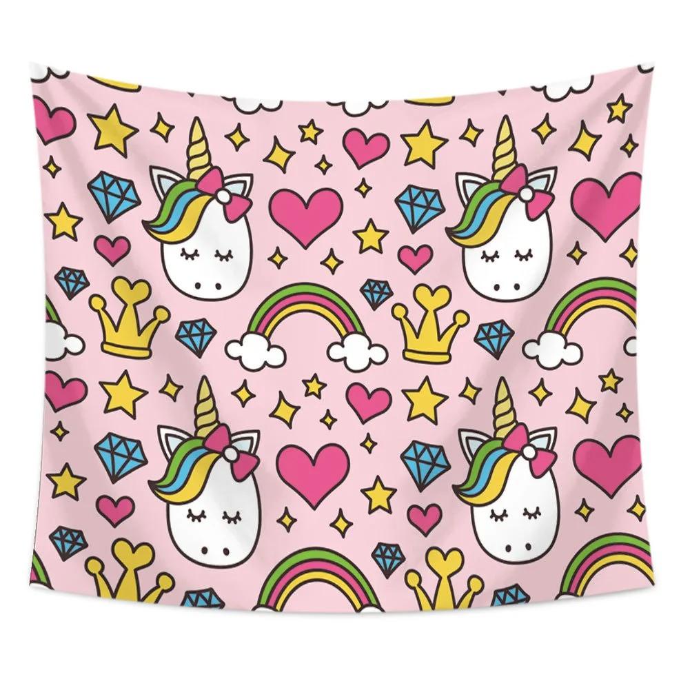 Cartoon Unicorn Print Tapestry Office Living Room Tapestry Home Wall Decoration Tapestry