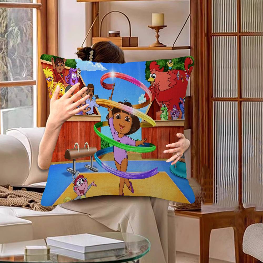 D-Dora Die E-Explorerin Zeichentrick-Ahorn-Design Kissenbezug Glückliche Herbsternte Deko Feiertagsdeko Kissenbezug