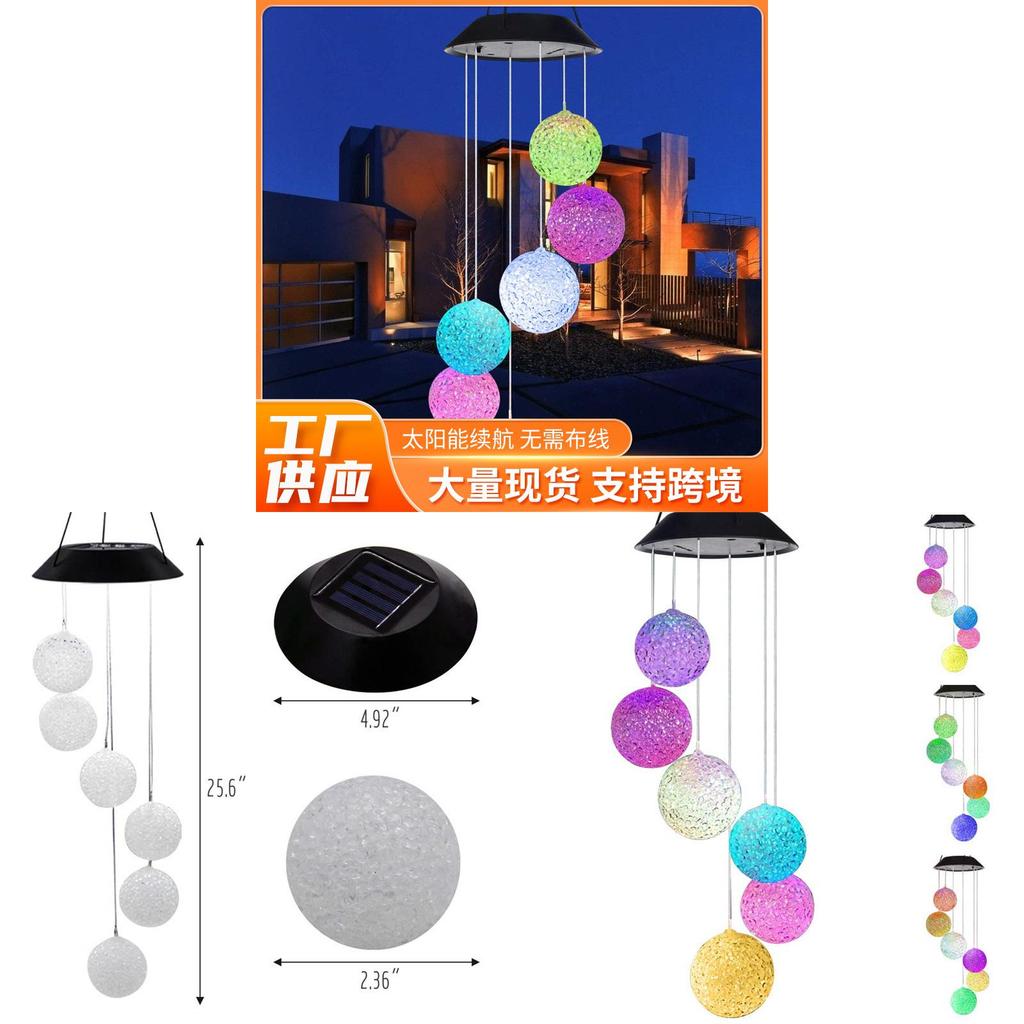 Solar Garden Wind Chime Led Ball Light With Gradient Colors For Outdoor Patio Decor