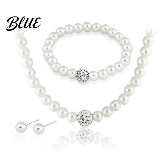Imitation Pearl Jewelry 46024 Set Adjustable Length Necklace Ear Studs