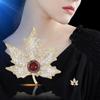 SUYU Women's Light Luxury Vintage Maple Leaf Red Zircon Brooch Elegant Fashionable Versatile Brooch Unique Design