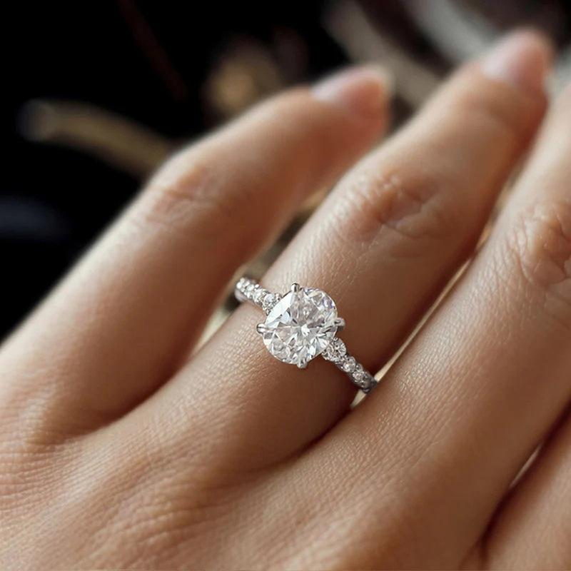 Classic Oval Elegant Jewelry Women, Light Luxury Round Diamond Ring, New Ins White Women's Style