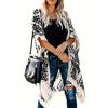 Dam Boho Chiffon Kimono Kofta, Öppen Framtill, Strandöverdrag, Casual Semesterstil, Ytterkläder för Solskydd