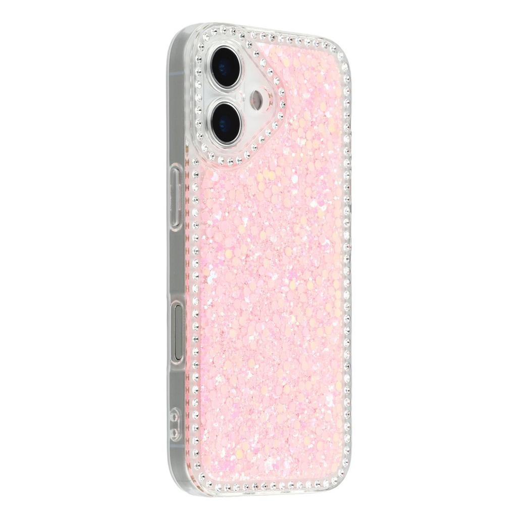 For iPhone 16 Case Rhinestone Edge Glitter Epoxy TPU Phone Cover