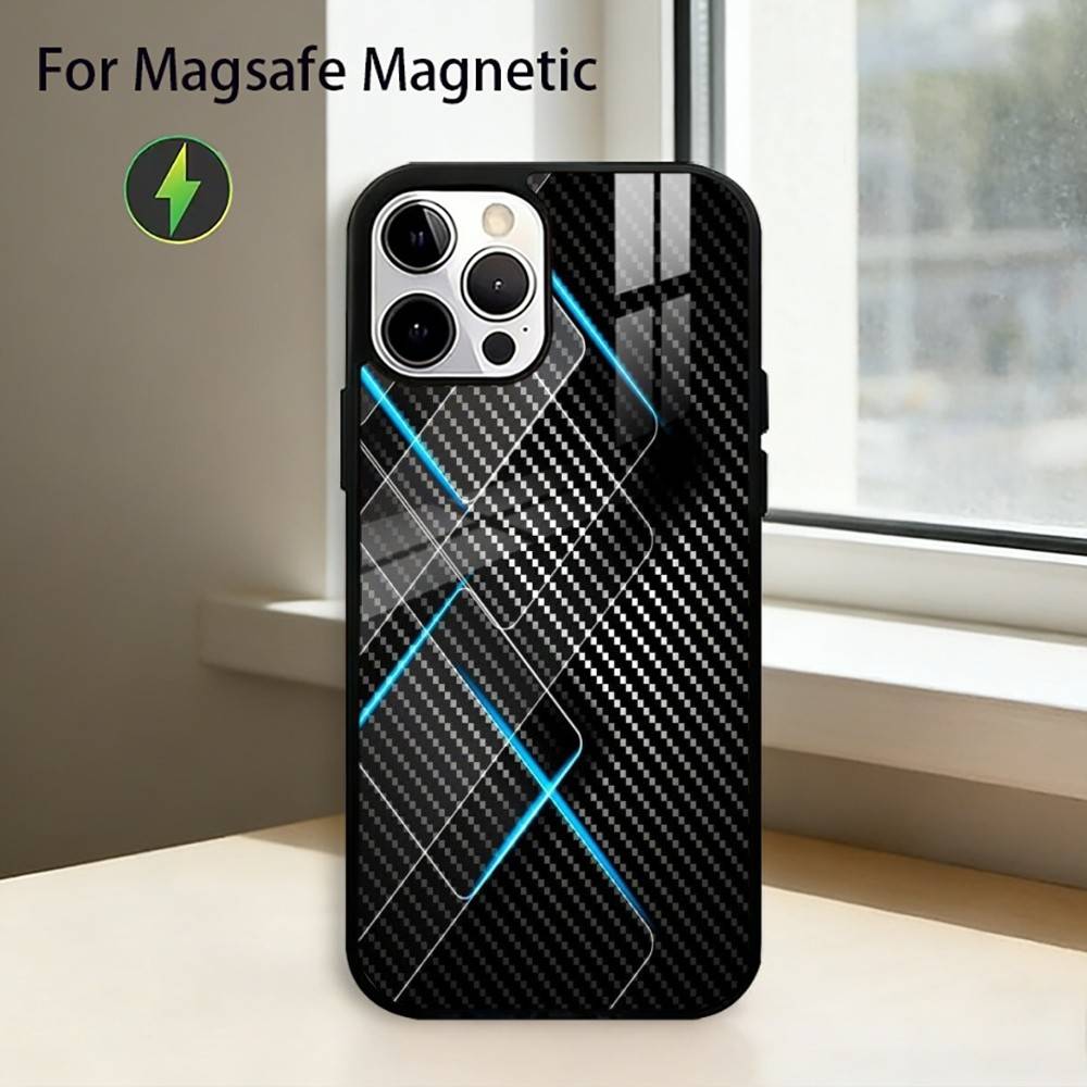 Auto Kohlefaser Handyhülle Für iPhone17,16,15,14,13,12,11 Plus,Pro Magnetisch Für Magsafe Kabelloses Laden
