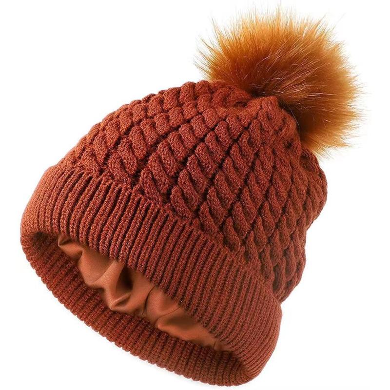 

Зимние женские шапки, однотонные толстые и теплые шапки из натуральной шерсти, вязаная повседневная шапка с помпоном из меха енота, бесплатно