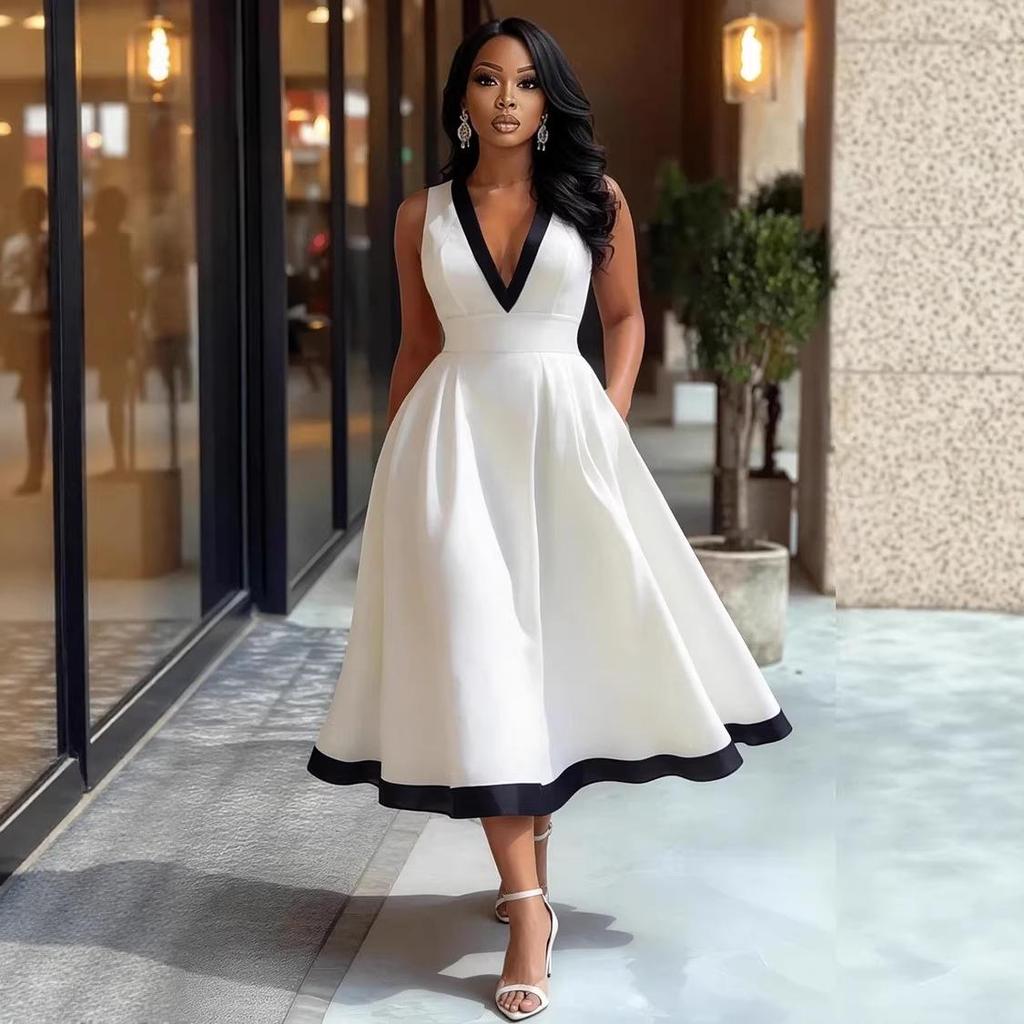 Elegant Color Block High-Waisted Women's Banquet Dress