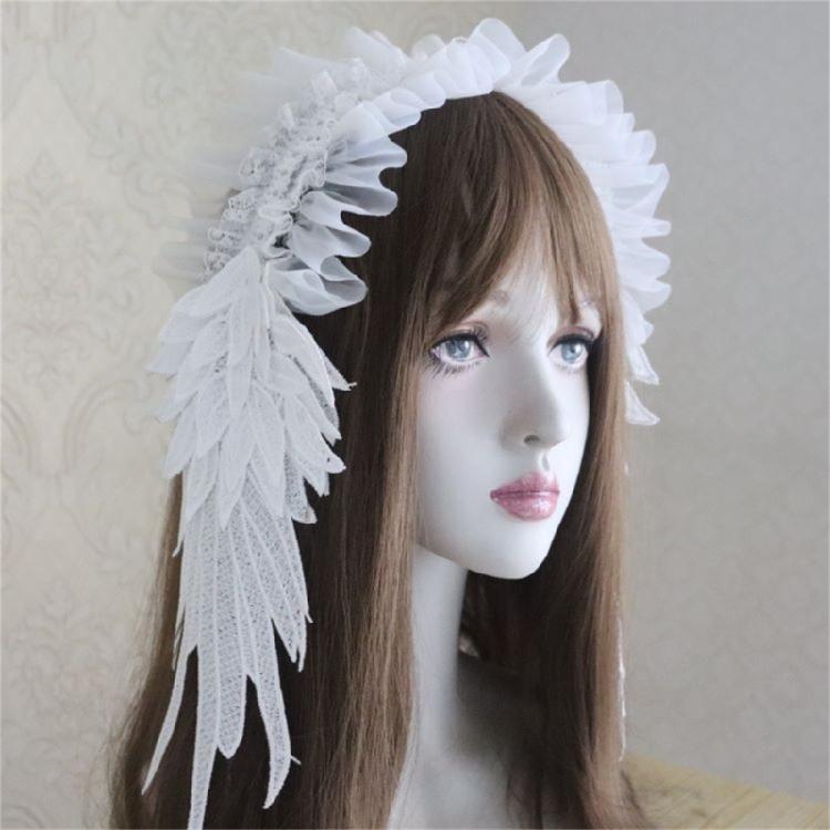 Angel Wing Anime Costume Lace Headband Adjustable Hairband For Women and Girl All Age Headwrap For Costume Event