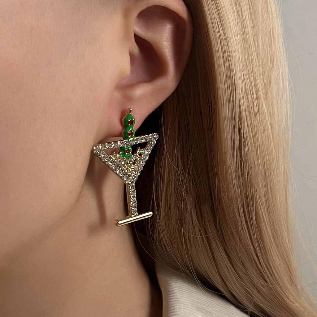 Cross-border Creative Personality Alloy Full Diamond Champagne Glass Stud Earrings Fashion Simple Trend Fruit Cocktail Earrings Women