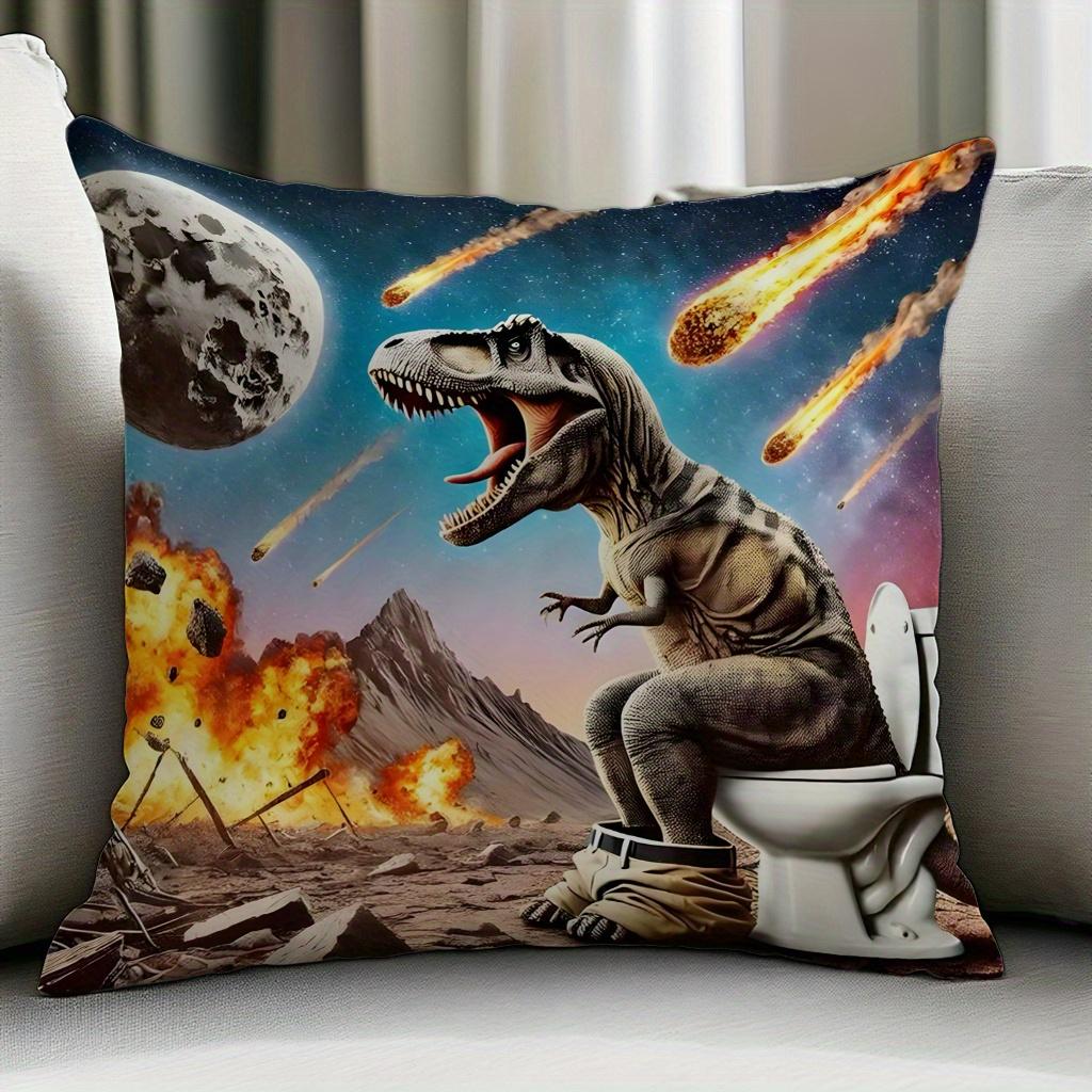 1pc Dinosaur Apocalypse Awkward Pillowcase, Made of Soft And Comfortable Polyester Short Plush Fabric, Single-Sided Print, 44.96*44.96 cm, Machine Was