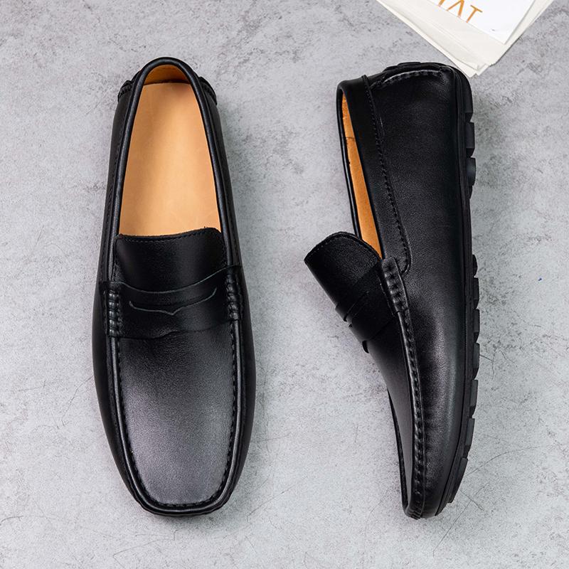 Leisure Mens Suede Leather Flats Slip on Outdoor Casual Shoes Low Top Lazy Shoes Non Slip Loafers Lightweight Moccasins for Male