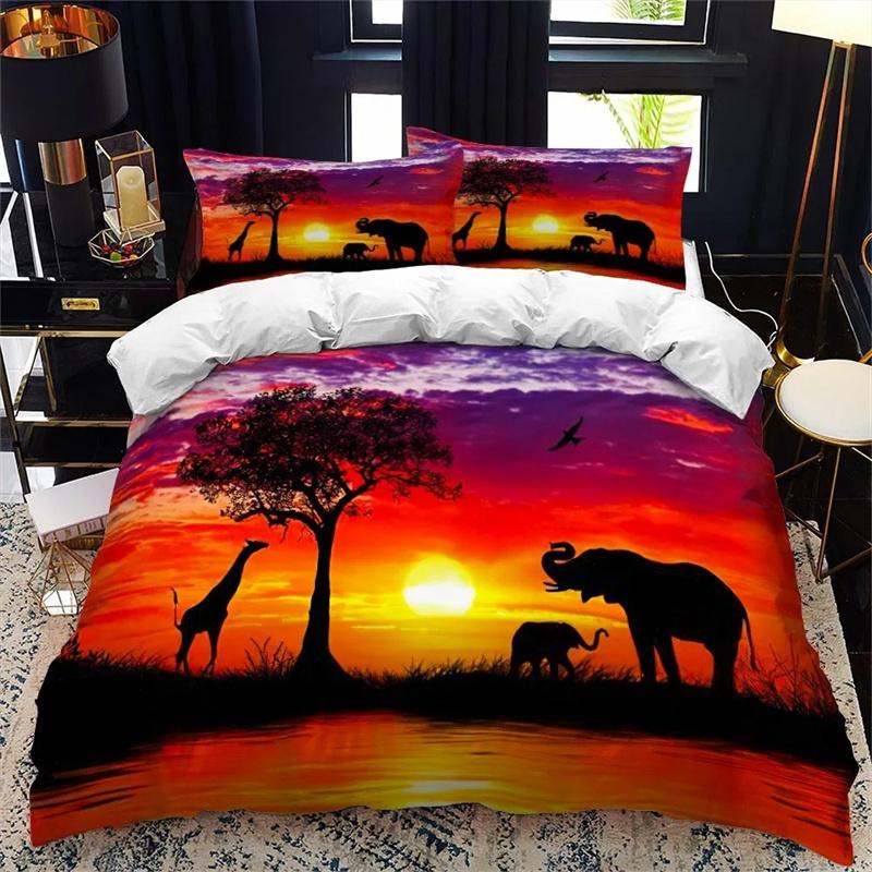 Premium African Wildlife 3D Elephant Duvet Cover African Tropical Grassland Scene Theme Bedding Bedroom Decoration For Women Men Kids