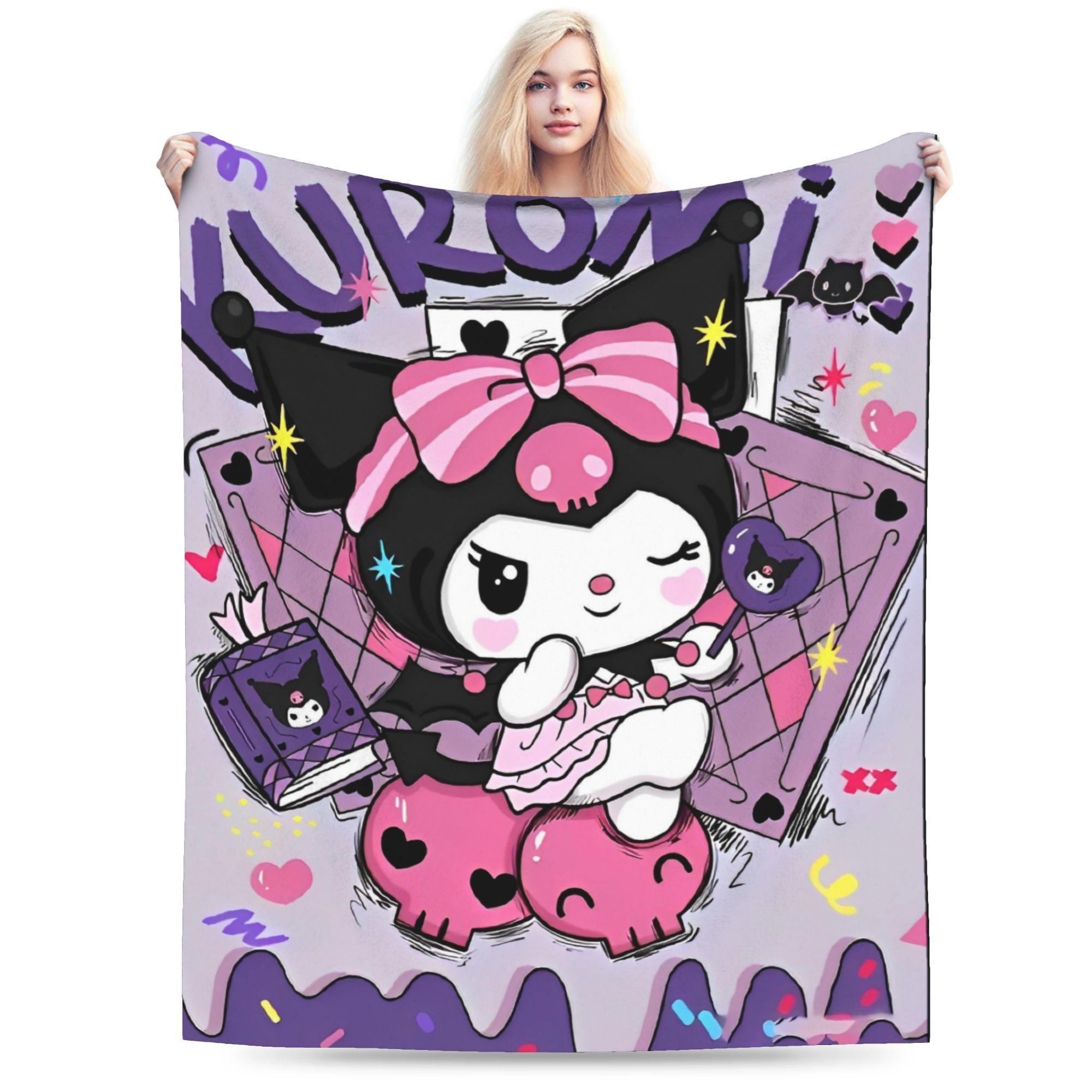

Cartoon Cool Cute Kuromi Fleece Throw Blanket Blanket for Home Outdoor Super Soft Bed Rug 130x150cm