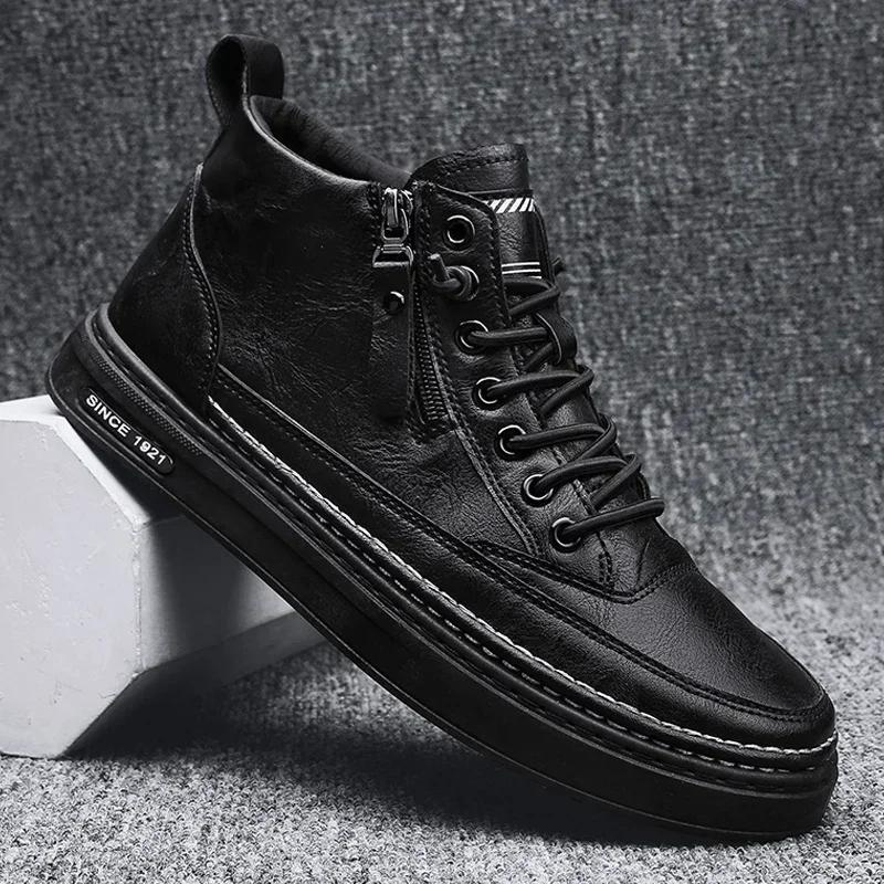 Winter Men Boots High Top Leather Shoes Fashion Cotton Shoes Fashion Ankle Boots Business