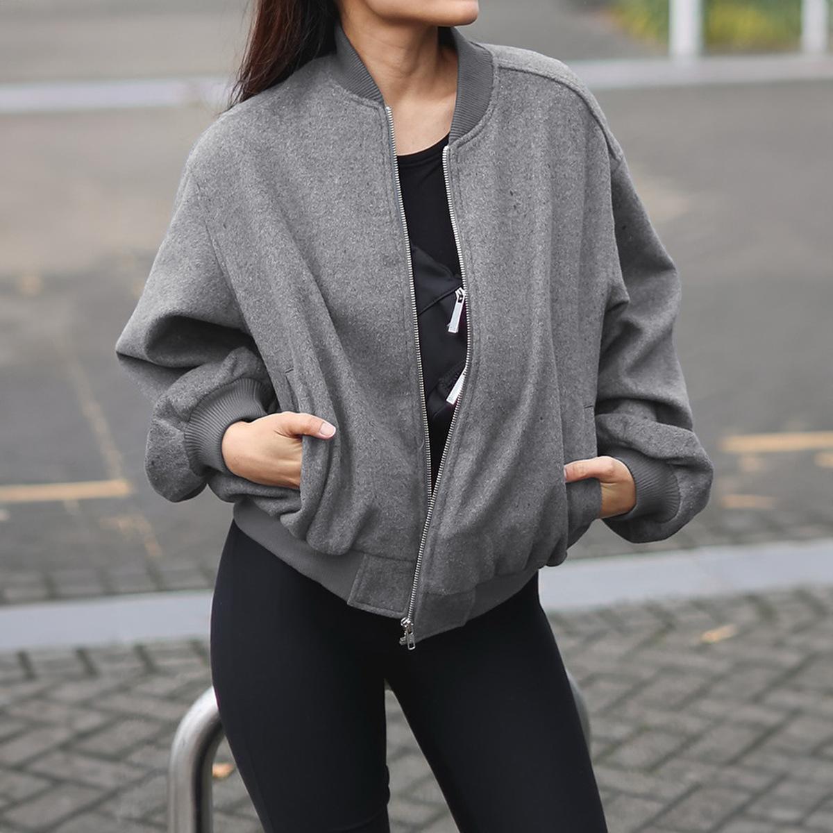 

Casual Vacation Zipper Long Sleeve Jacket Women s 2025 Autumn and Winter S сірий