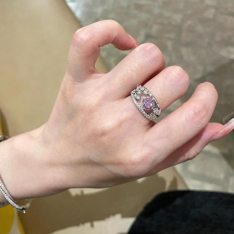 Light luxury High quality purple crystal rings for women   inlaid sweet and cute exquisite engagement ring fine jewelry