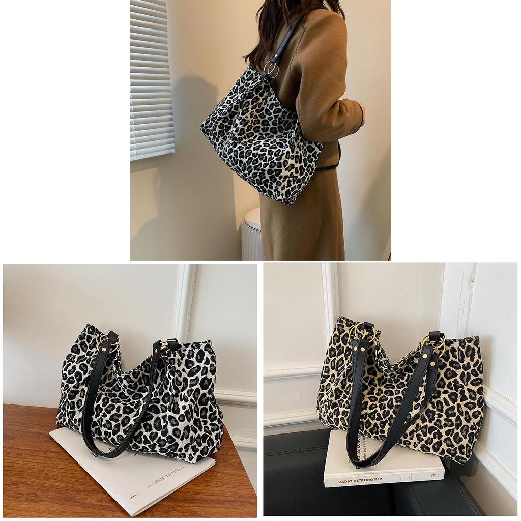 Pu Leopard Print Tote Bag For Streetwear Women With Zipper Closure