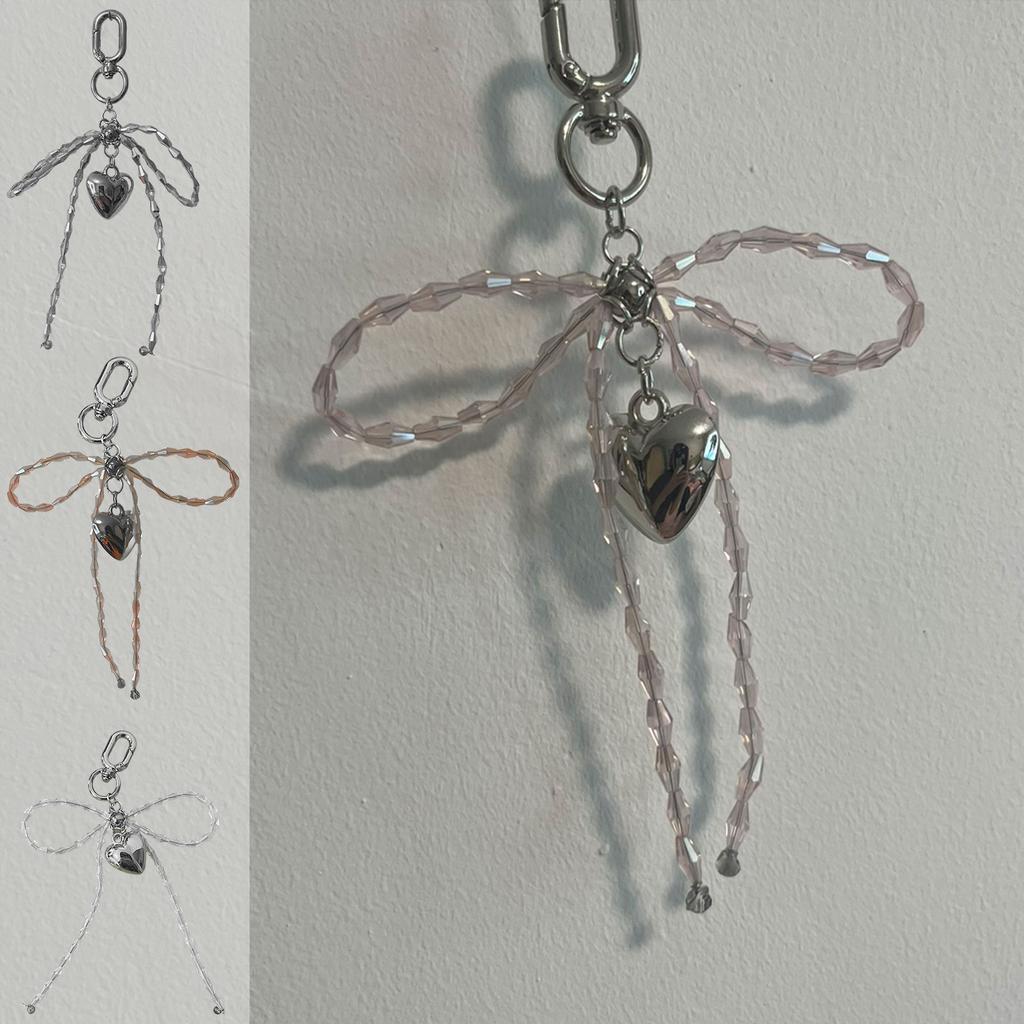 Stylish Heart And Bows Jewelry Alloy Keyring Fashion Keychain Bag Pendant Adds Charm To Outfits For Women