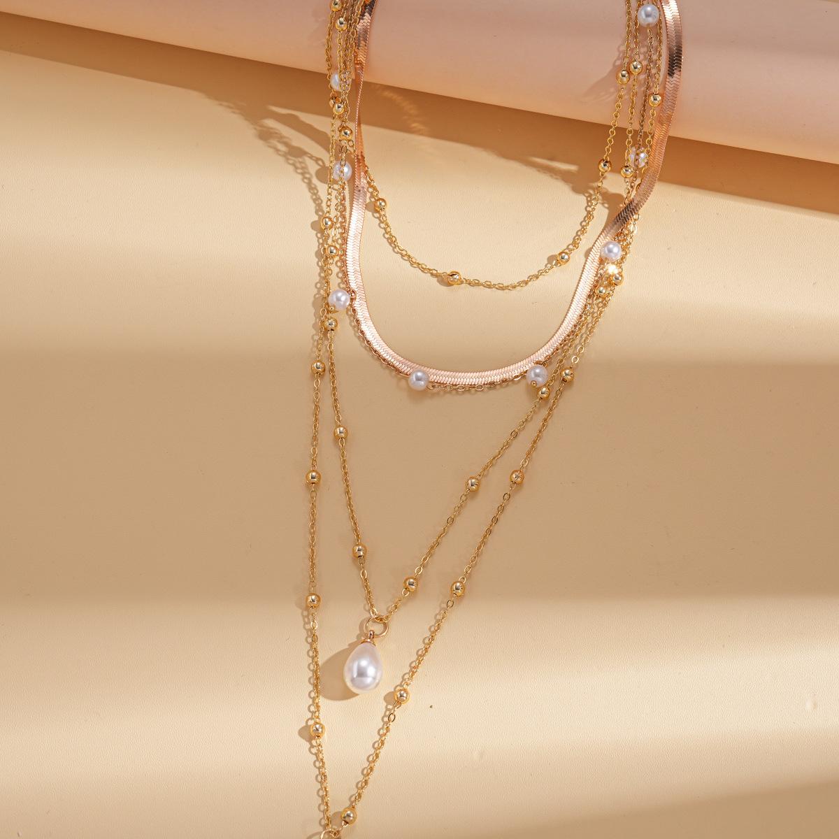 Imitation pearl beaded water drop pendant multi-layer sweater chain retro necklace