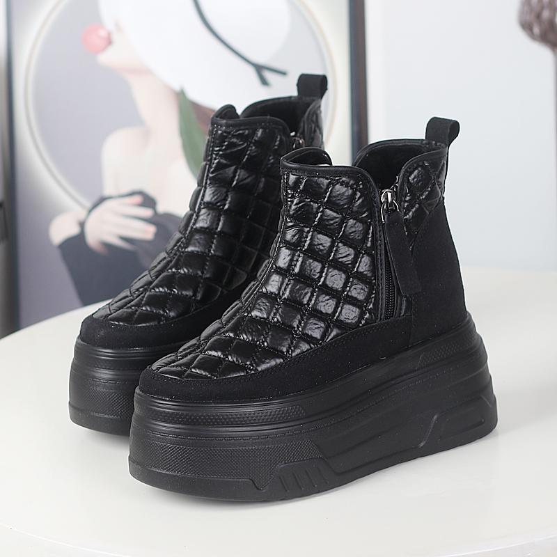 Fashion 12CM PU Spring Ladies Fashion Shoes Microfiber Leather Boots Ankle Booties Chimney ZIP Women Autumn Motorcycle