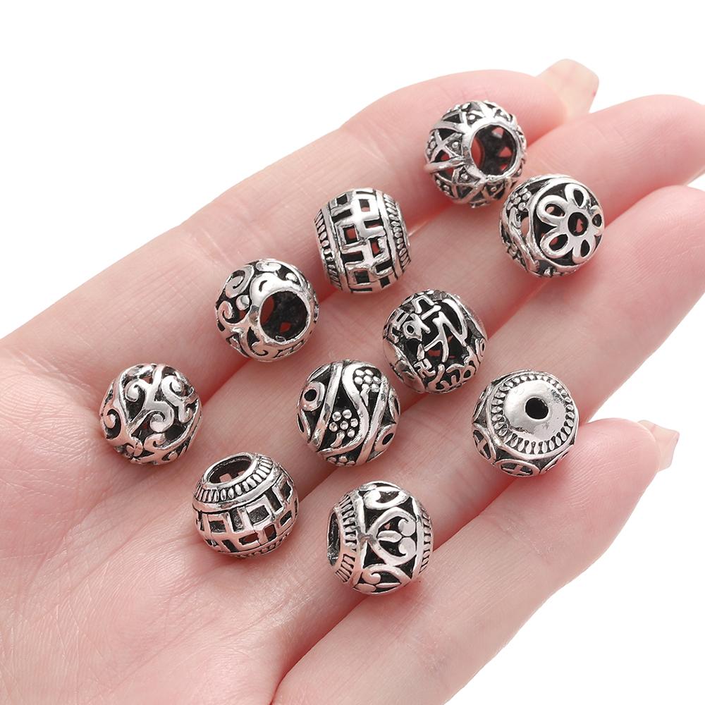 5pcs Multiple Styles Alloy Hollow Loose Bead Big Hole Spacer Beads for Bracelet Necklace Keychain Jewelry Making Accessories