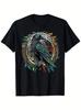 T-shirt Grafica Corvo Vichingo da Uomo - Design di Odino Midgard Thor Walhalla, Nera