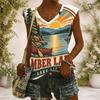 Women Plus Size V Neck Wide Short Sleeve Landscape Text Printed T Shirt