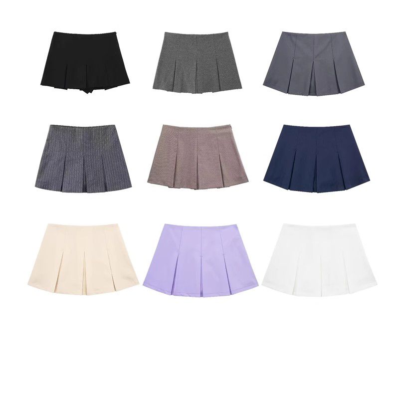 Za Spring New Arrivals Women's Clothing Zr European and American Style Fashion High Waist Slimming Wide Pleated Skirt Mini Skirt 7385524