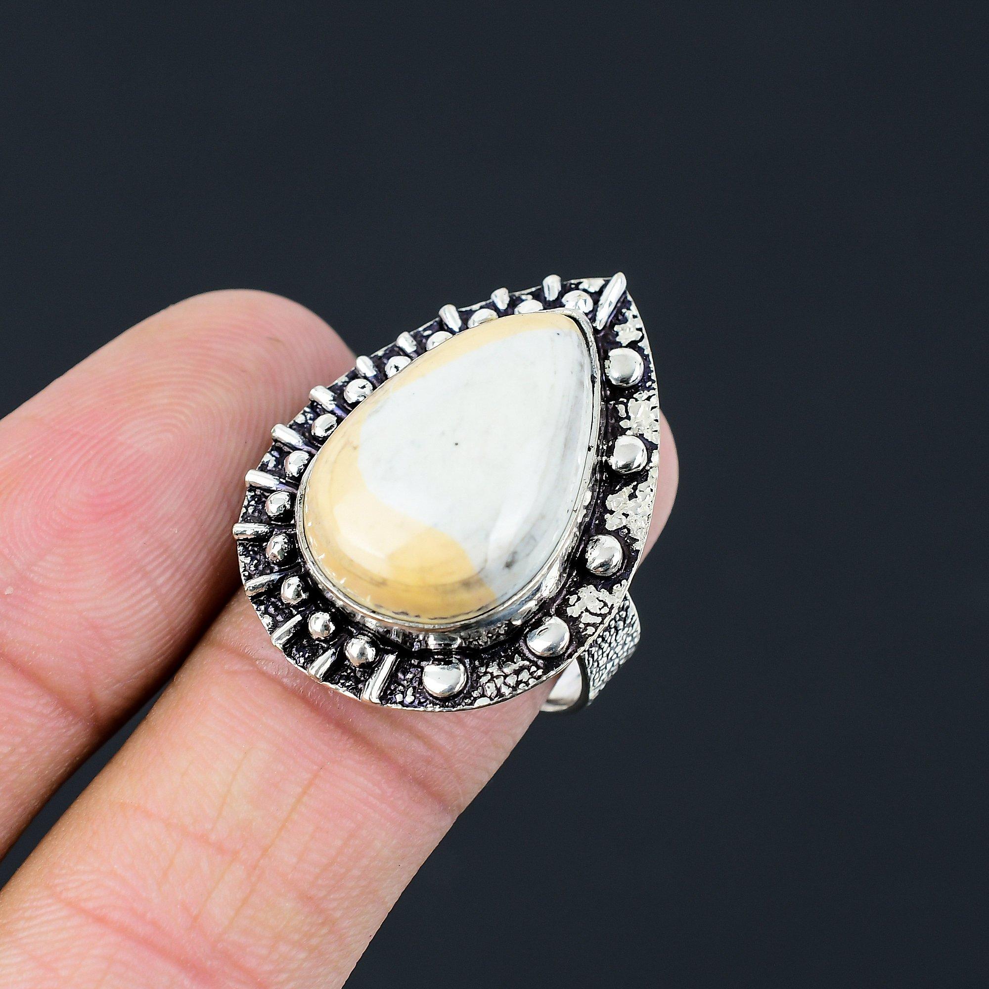 Sterling Silver Pear Maligano Jasper Stone Daughter Statement Promise Ring US 9 9