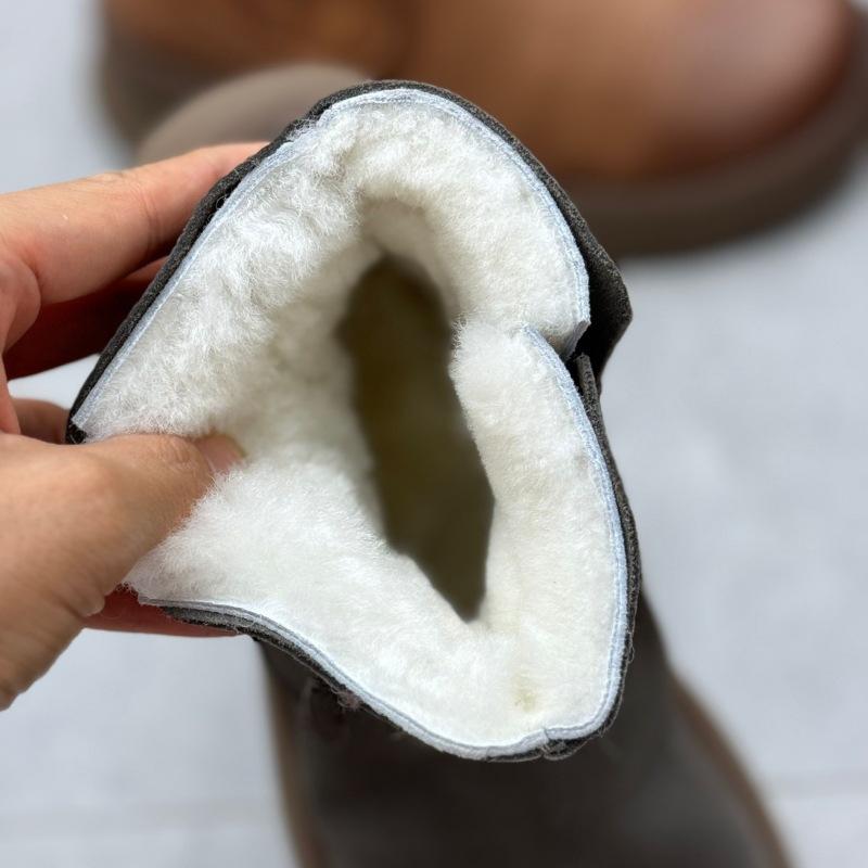 Johnature Echte Lederstiefel aus Baumwolle, handgefertigt, Retro, runde Zehenpartie, dicke Sohle, warme Wollstiefel für Damen