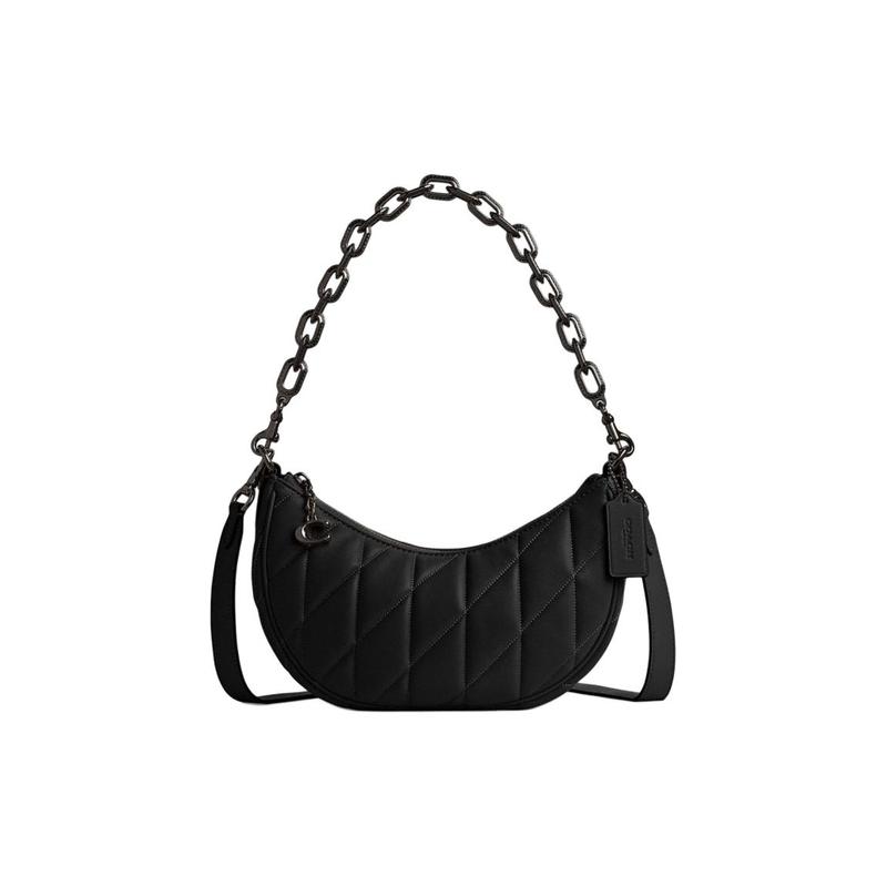 

COACH Mira SHOULDER 24 detachable shoulder strap solid diamond zipper leather shoulder crossbody handbag medium women s black чорний