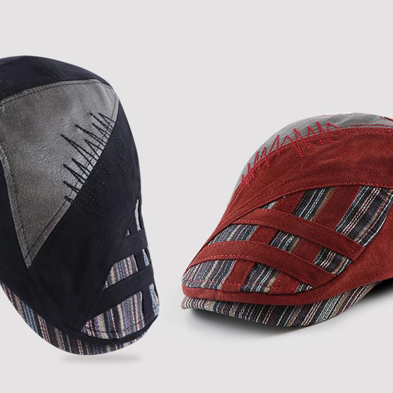 Patchwork Randig Forward Cap Herr Peaked Cap Basker Gatsby Painters Hattar Flat Cap Driver Ivy Hat