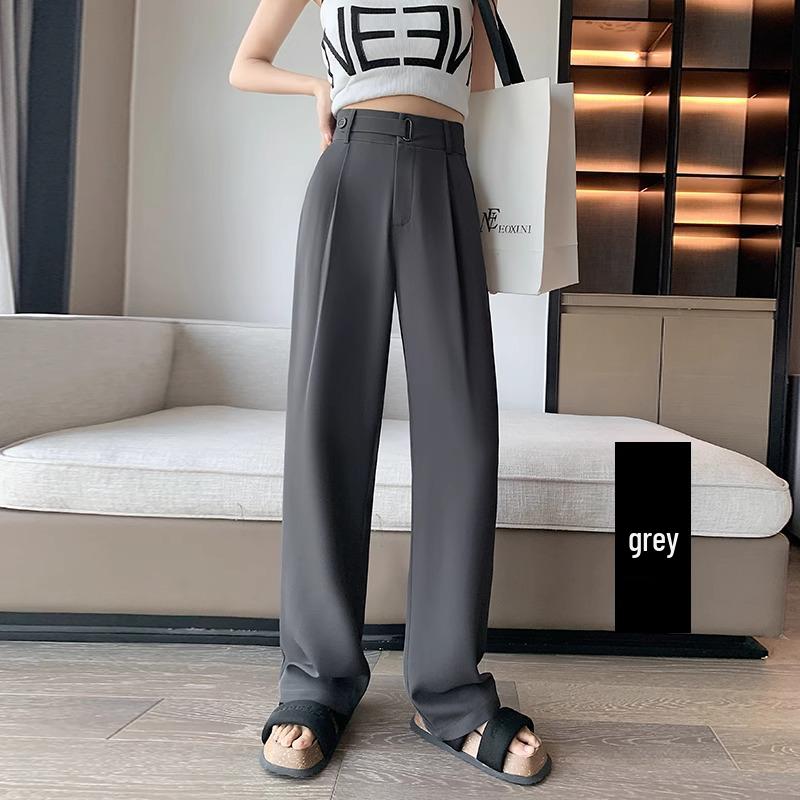 

Women s Gray Wide-Leg Ice Silk Pants - Petite, High-Grade, Floor-Length for Autumn 2XL сірий колір