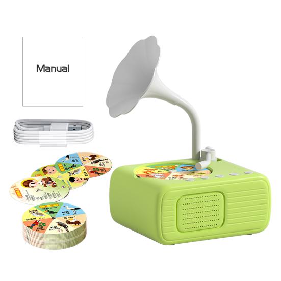 

1 набор детский игрушечный граммофон с 96 карточками раннее образование детский фонограф светло-зеленый