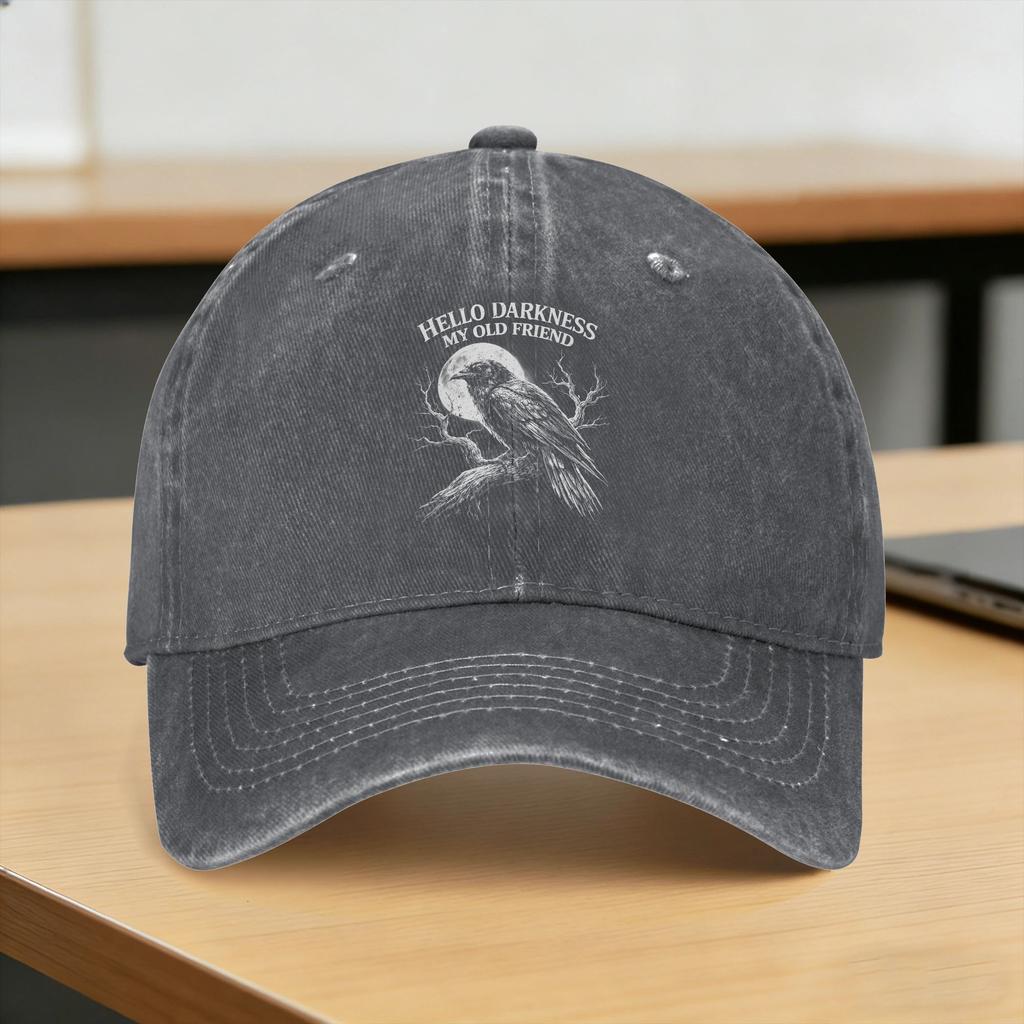 Hello Darkness My Old Friend Crow Lover Casual Baseball Cap  Tennis Skate Hip Hop Hats Summer Sun-Proof Women Men Baseball Caps