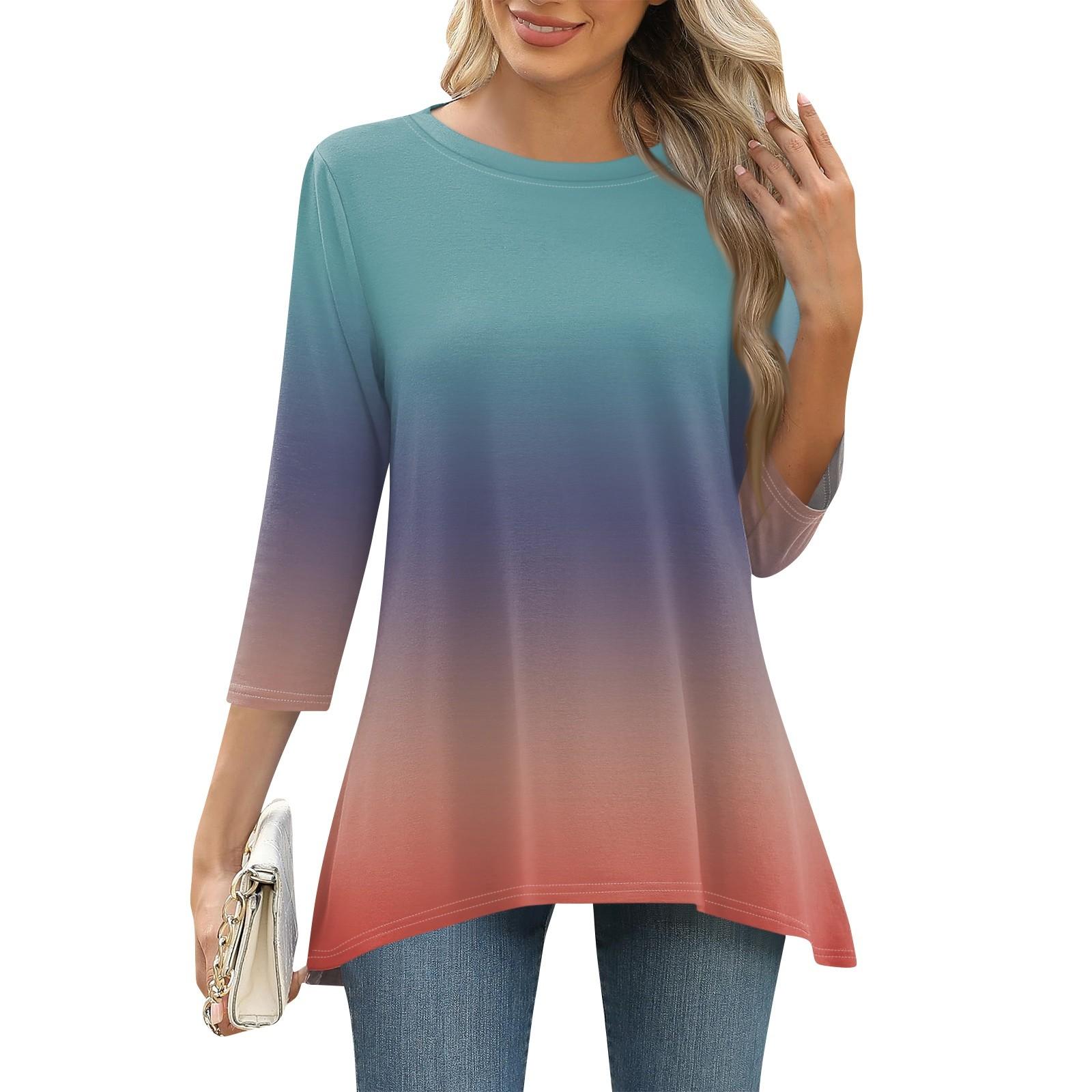 

Жіноча жіноча туніка з рукавом 3/4. Модна футболка з круглим вирізом і круглим вирізом вільного крою. XXXL синій