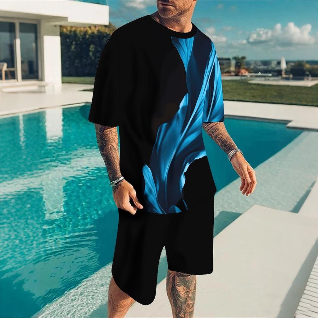Men Vintage Floral Mandala Print Short Sleeve Top And Matching Knee Shorts Two Piece Outfit
