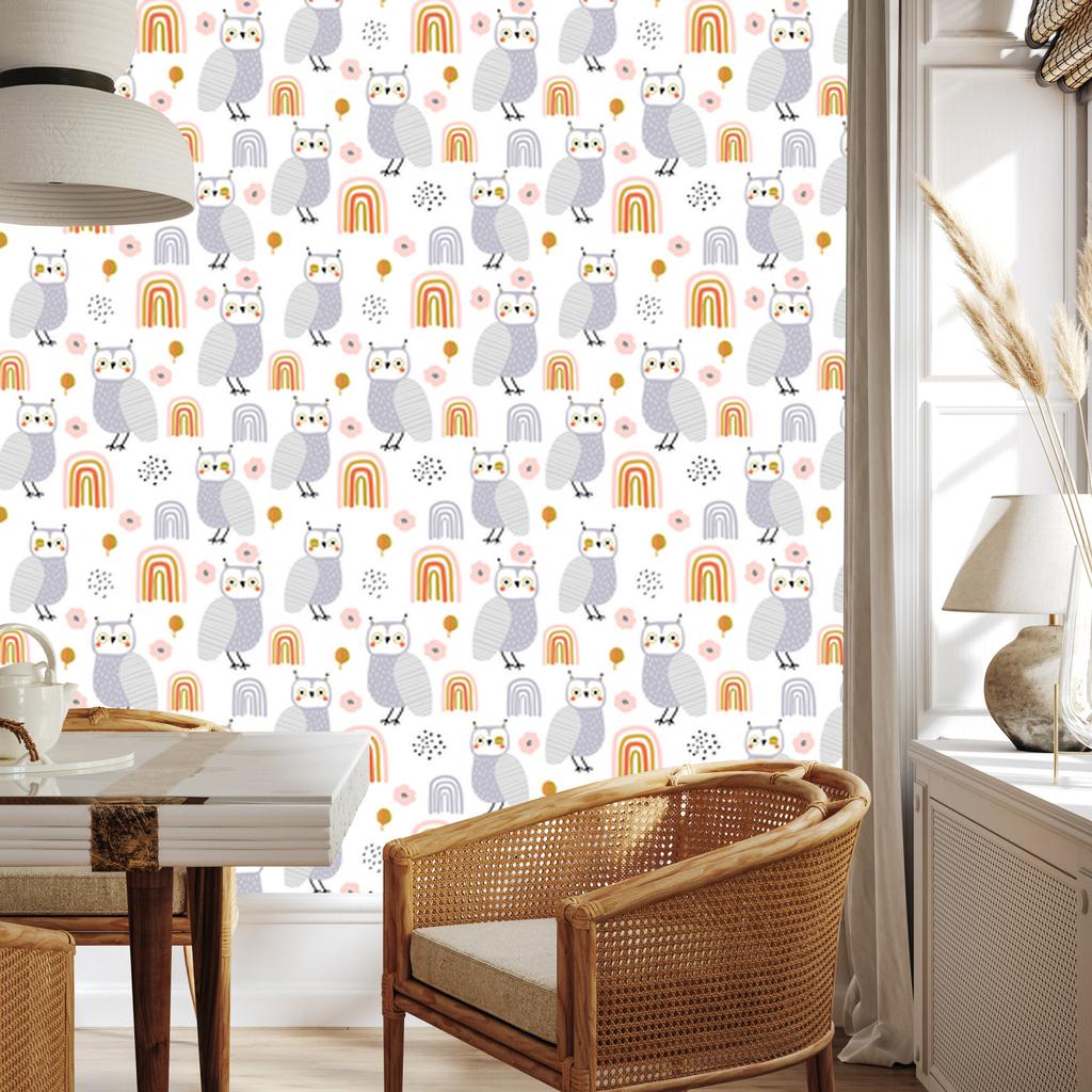 Wallpaper Owls flowers leaves for living room and bedroom 50x1000