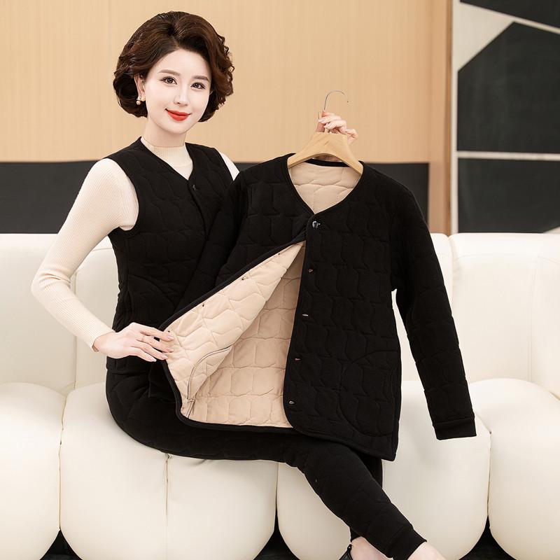 Women's Winter 3-Piece Set: Silk Cotton Coat & Outerwear for Middle-Aged