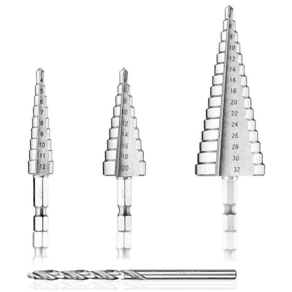 

Ступенчатое сверло, 4 шт. HSS металлическая зенковка 4-12/20/32 мм Треугольное сверло, Титановое покрытие Отверстие для сверления