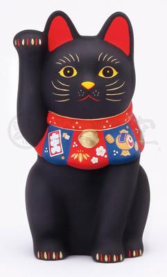 Chat Porte-Bonheur Yakushigama Noir Auspicieux Décoration Intérieure Figurine, Grande, [7870] - Article, Ornement,