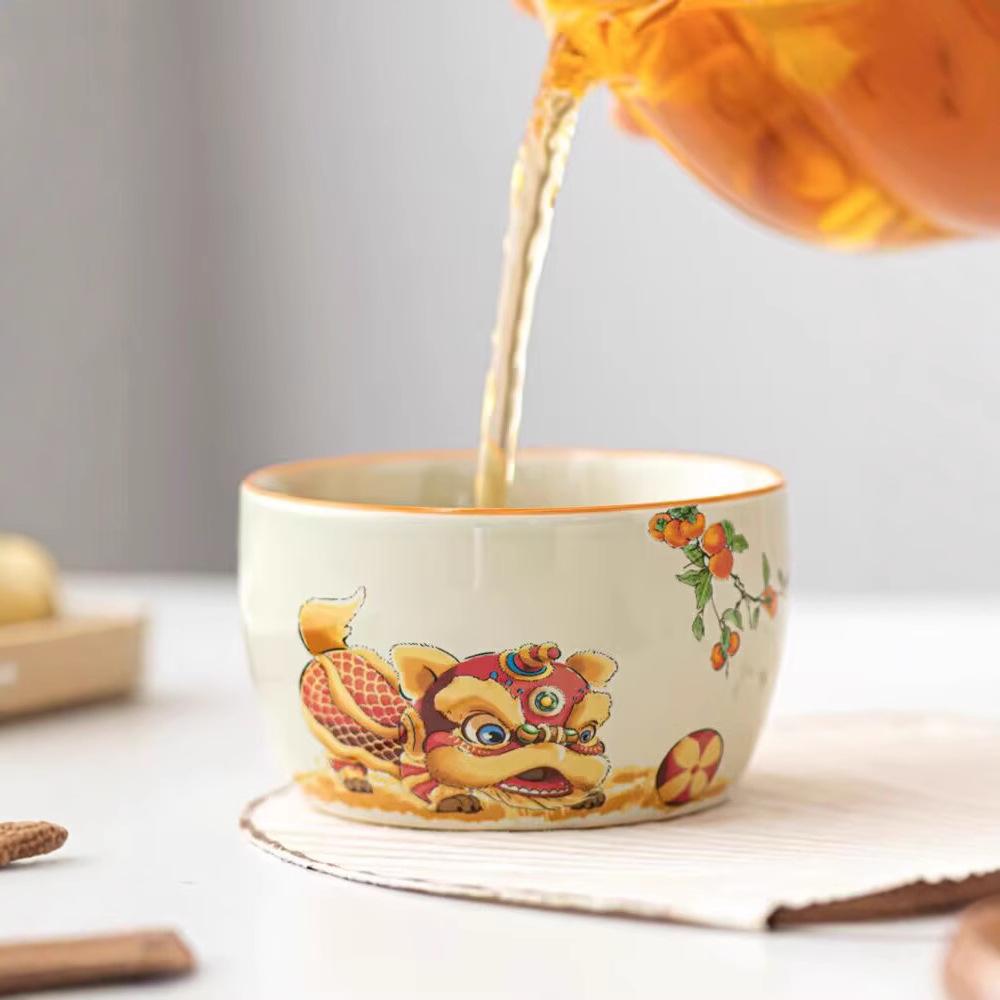 Grass Ash Lion Dance National Tide Wind Master Teacup Ceramic Tea Tasting Cup Men'S Personal Hospitality Cup Kung Fu Tea Set