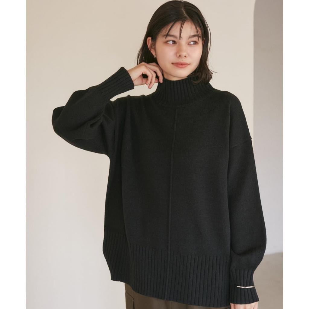 ROPE PICNIC GDM54110 Black Knit Pullover with Center Machine Perfect for Coordinating with Other Items Women's (01) Tuck, Mid-Length, Anti-Static,