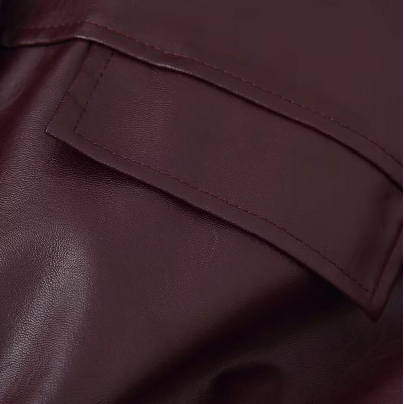 Womens Faux Leather Jacket Stand Collar Short Length Slim Waist Pockets Street Style Winter 2025
