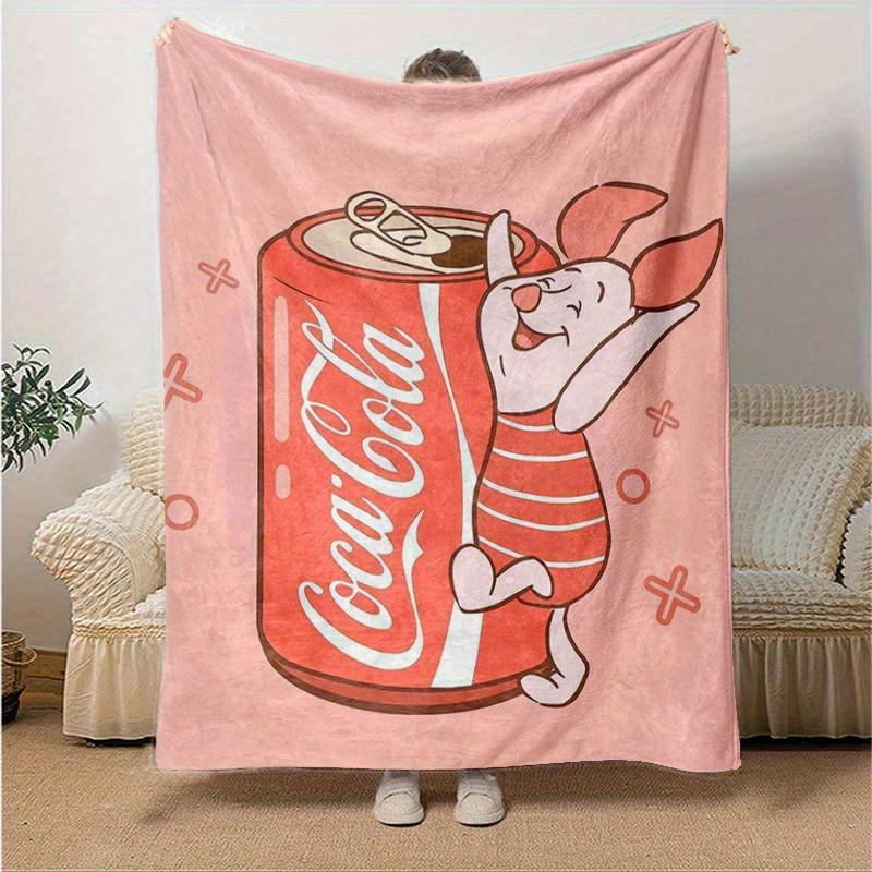 1pc CocaCola Piglet Blanket Cute Cartoon Character Stuffed Animal, Perfect Gift for Home Decor, Couch Cover, Travel Blanket, Camping, Office Nap
