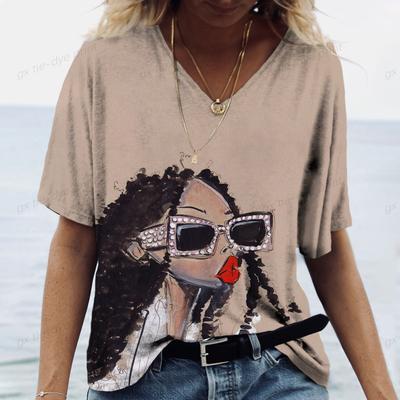2024 Neues Damen-T-Shirt 3D-gedrucktes Damen-V-Ausschnitt-Top Kurzarmshirt Lässige Streetwear Vielseitige Kleidung Damen-T-Shirt