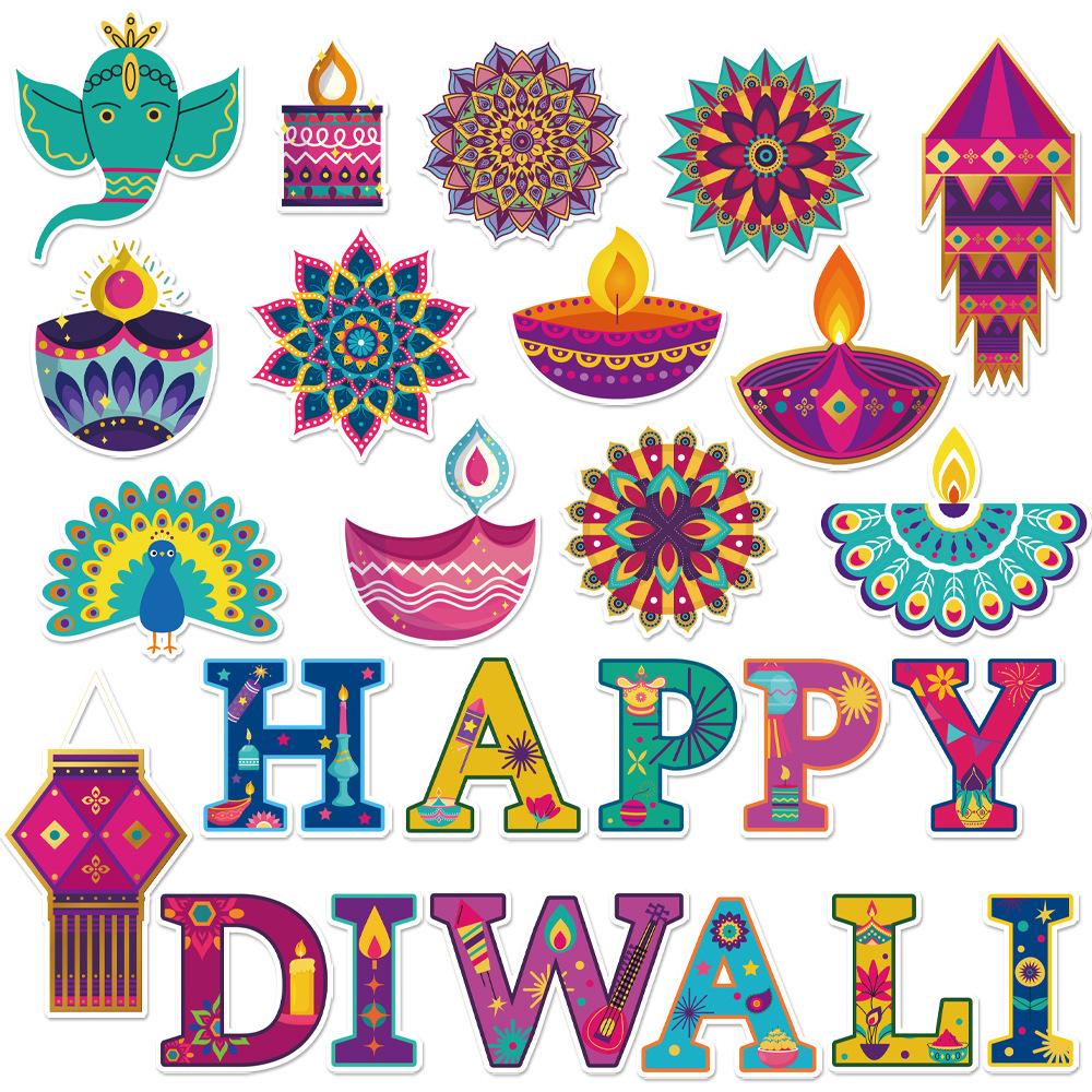 25 KS Indická tematická párty dekorace Diwali DIY ŠŤASTNÉ DIWALI Papírová tabule Dekorace Kartička Samolepky