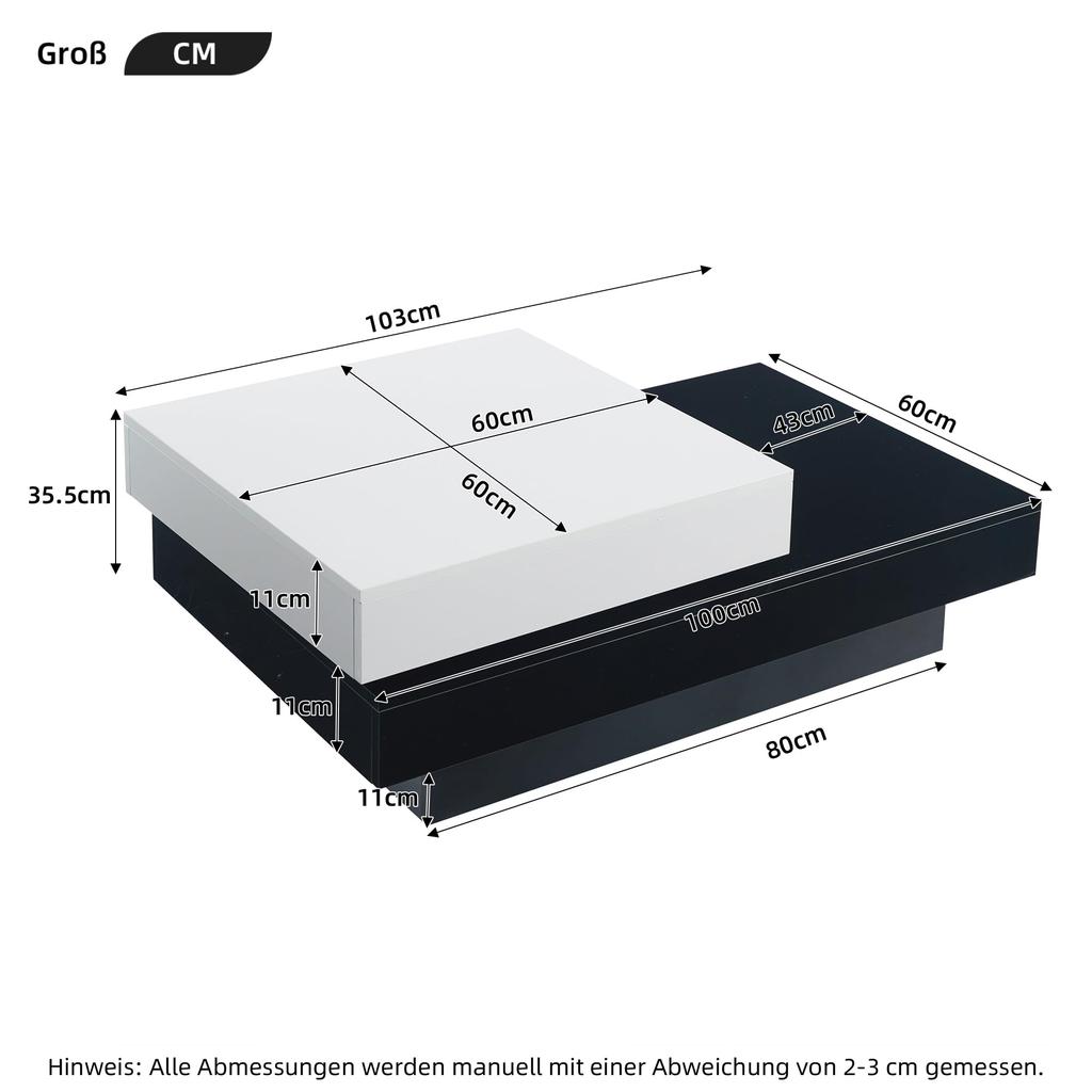 Coffee Table Rotatable, High-Gloss Sofa Table Upper Tabletop Freely Rotatable, Modern Tea Table, Rectangular Center Table Home Office, White & Black