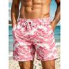 Herren Strandshorts, Herrenshorts, Rosa und Weiß Wellenmuster Print, Sporthosen, Dünne Shorts, Freizeitshorts, Viertelhosen